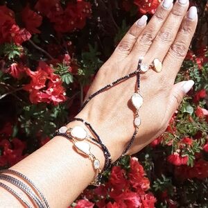 925 Gold Over Sterling, Pearl, Moonstone And Black Spinel Necklace.